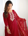 Viscose Rayon Embroidered Straight 3 Piece Kurta Set