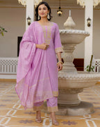 Poly Chinnon Embroidered Straight 3 Piece Kurta Set