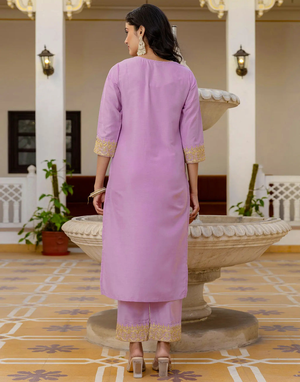 Poly Chinnon Embroidered Straight 3 Piece Kurta Set