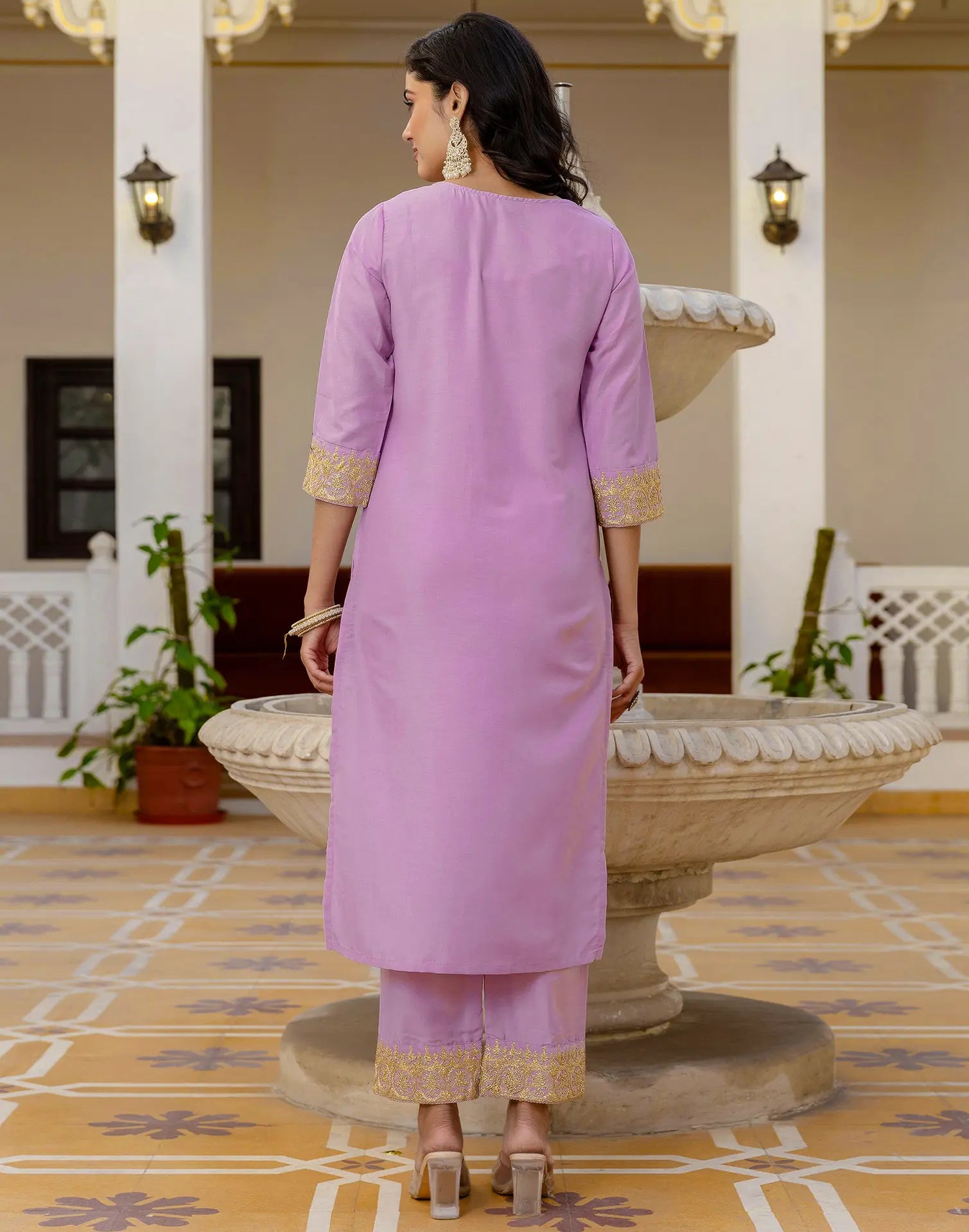 Poly Chinnon Embroidered Straight 3 Piece Kurta Set