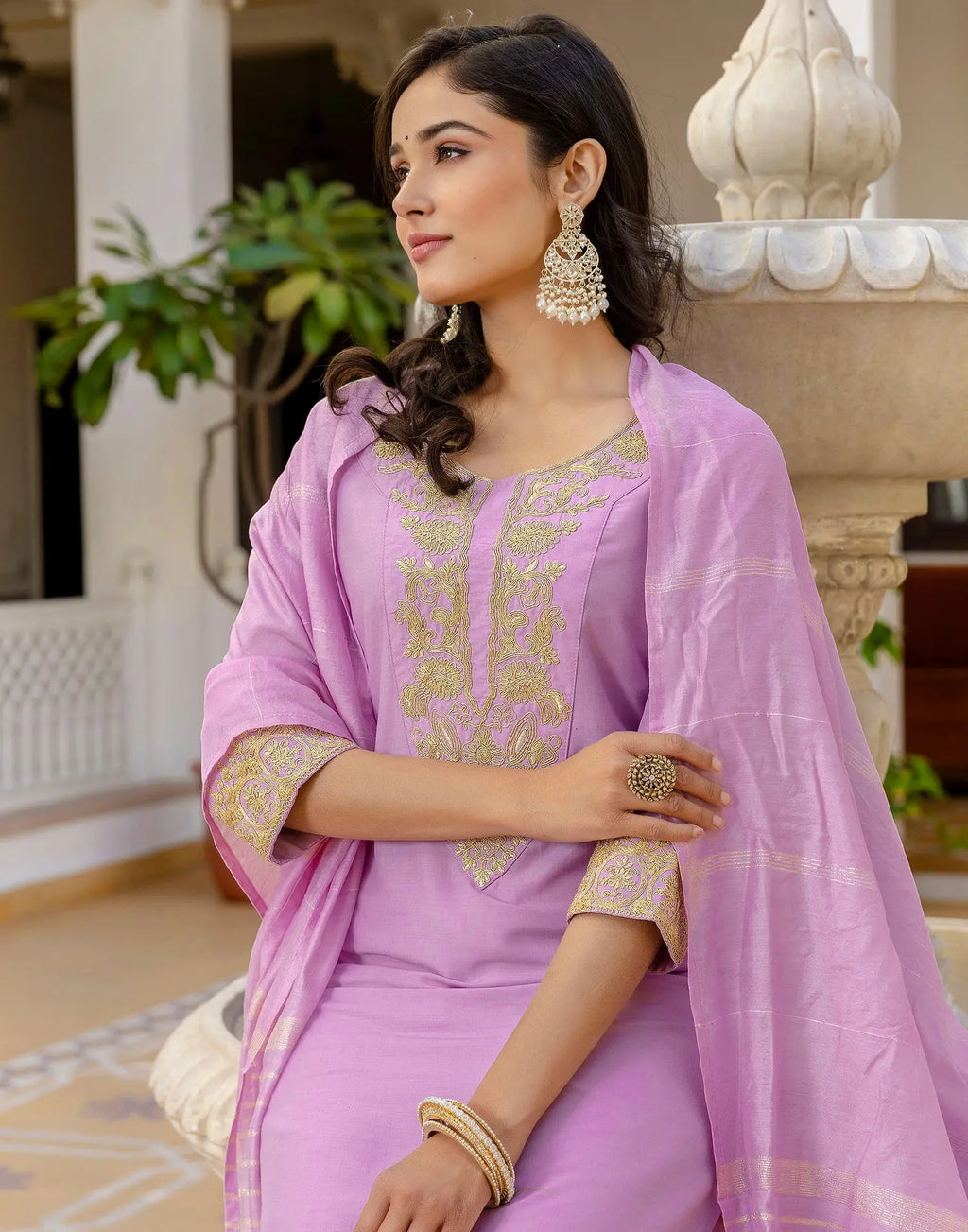 Poly Chinnon Embroidered Straight 3 Piece Kurta Set