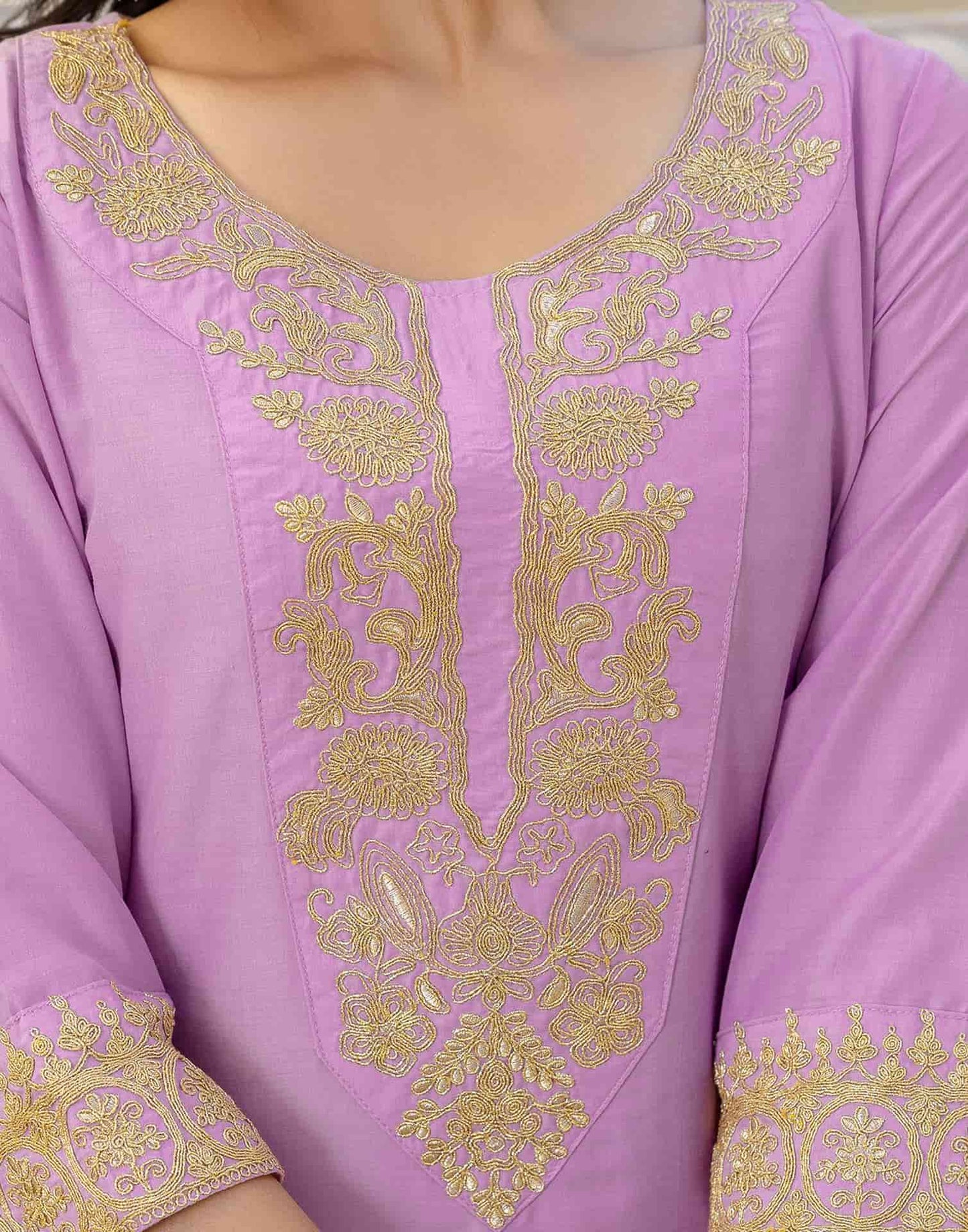 Silk Blend Embroidery Work and Embroidery Lace Straight Kurta with Pant & Dupatta