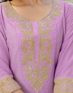 Poly Chinnon Embroidered Straight 3 Piece Kurta Set