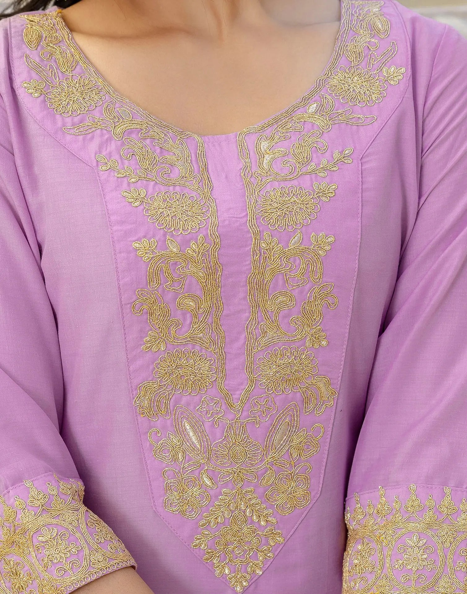 Poly Chinnon Embroidered Straight 3 Piece Kurta Set
