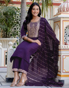 Poly Chinnon Woven Straight 3 Piece Kurta Set
