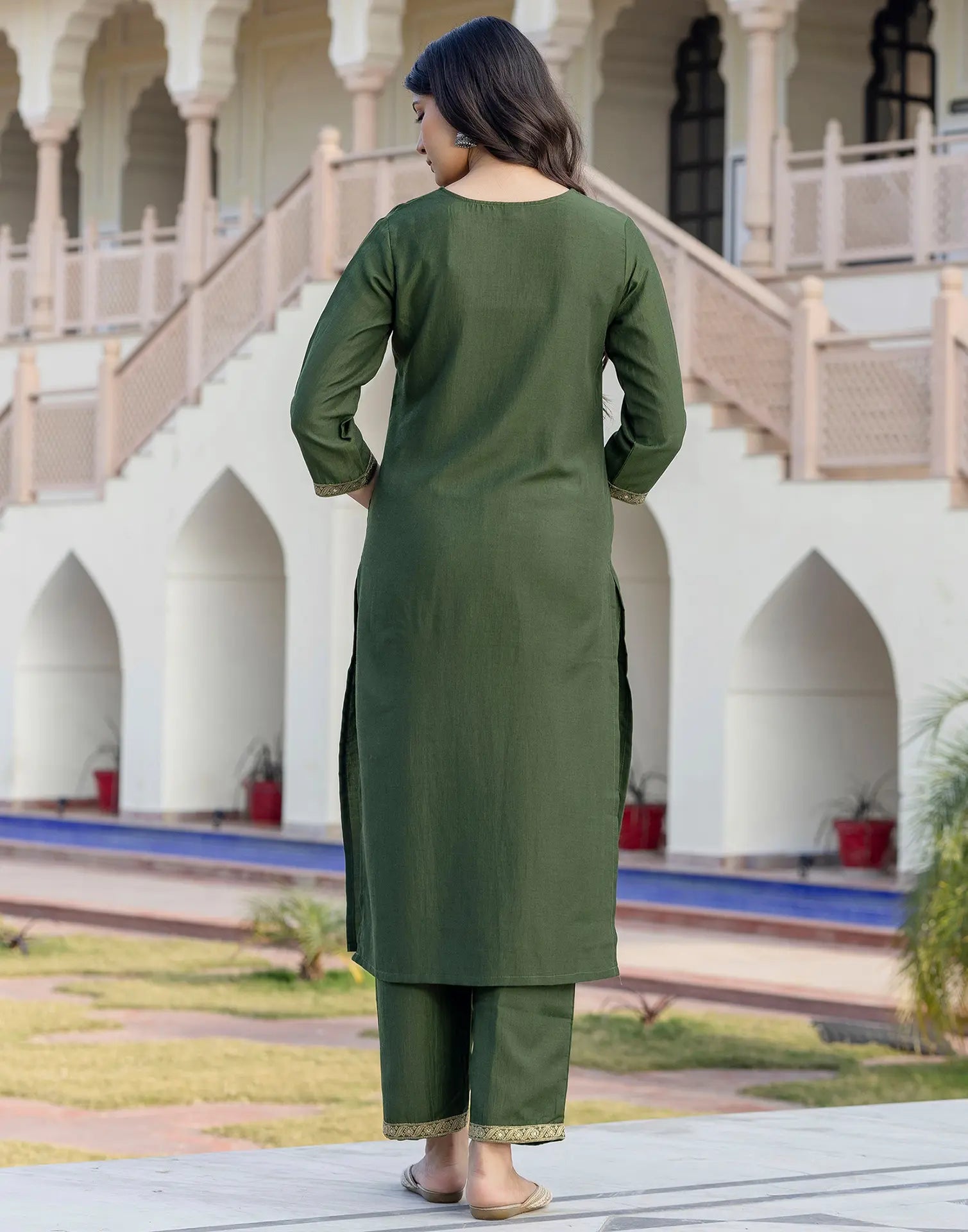 Poly Chinnon Woven Straight 3 Piece Kurta Set