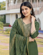 Poly Chinnon Woven Straight 3 Piece Kurta Set