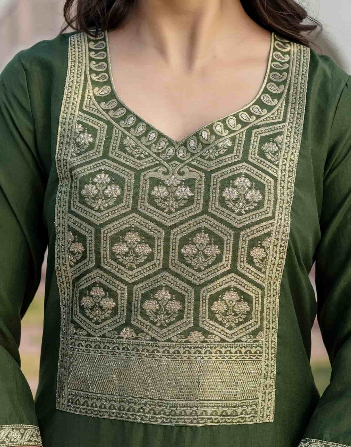 Silk Blend Weaving and Lace Straight Kurta with Pant & Dupatta