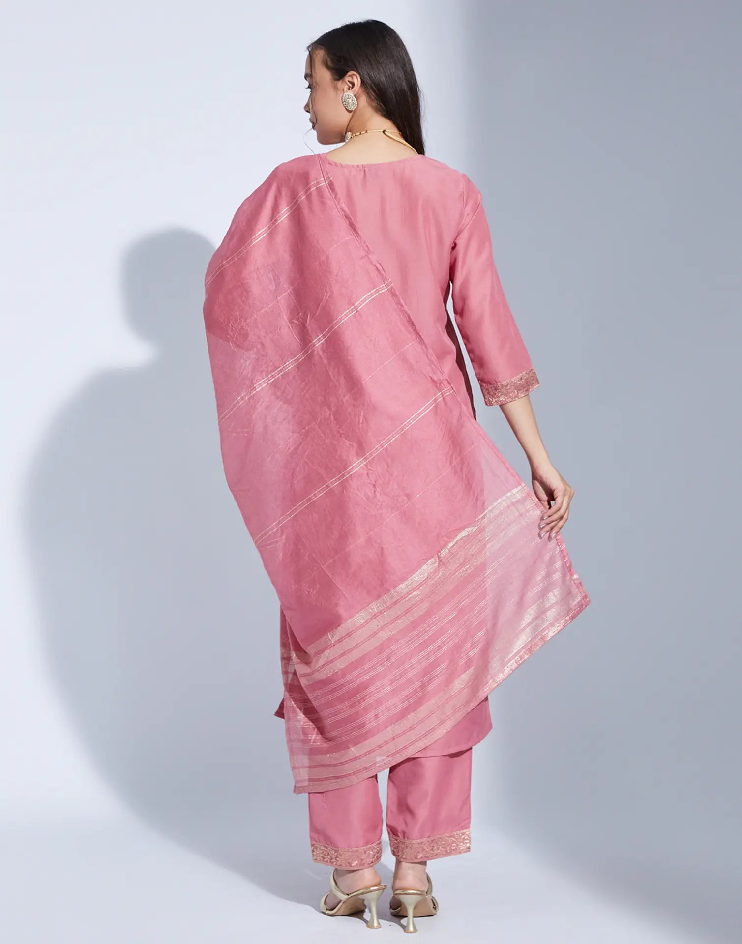 Poly Chinnon Woven Straight 3 Piece Kurta Set