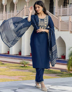 Poly Chinnon Printed Straight 3 Piece Kurta Set