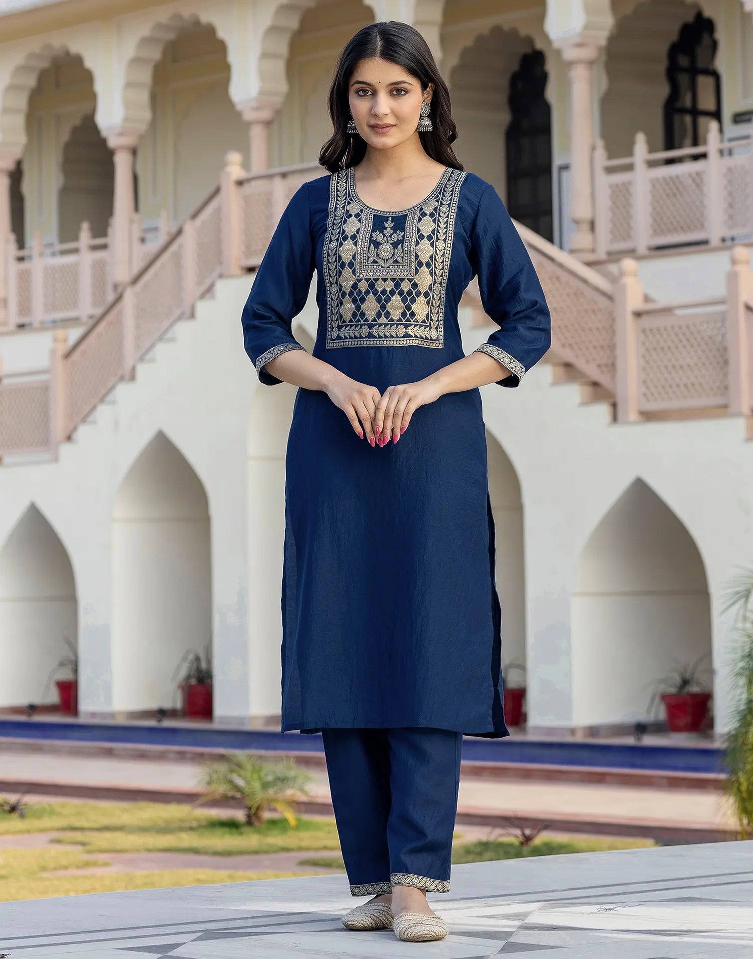 Poly Chinnon Printed Straight 3 Piece Kurta Set