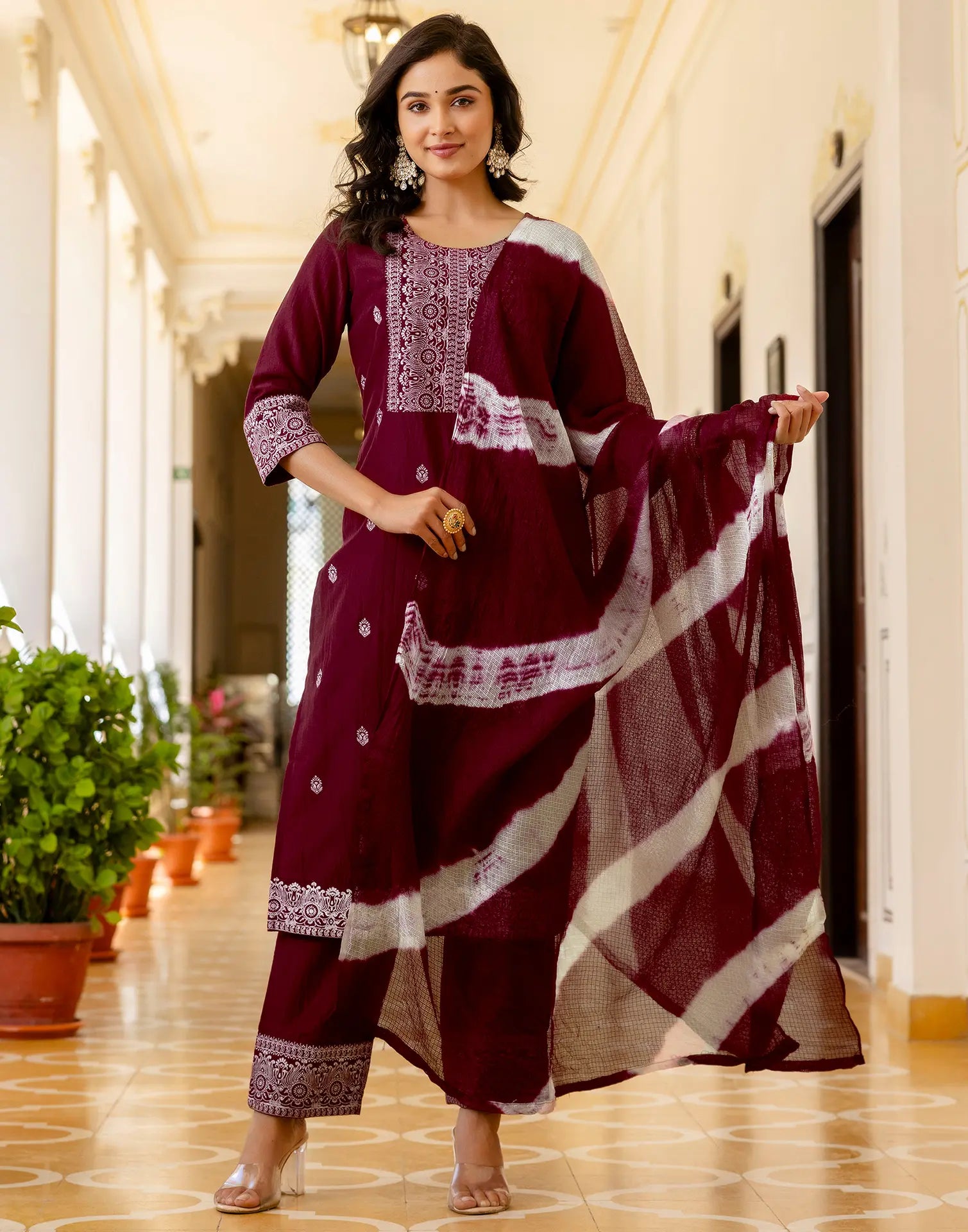 Poly Chinnon Printed Straight 3 Piece Kurta Set