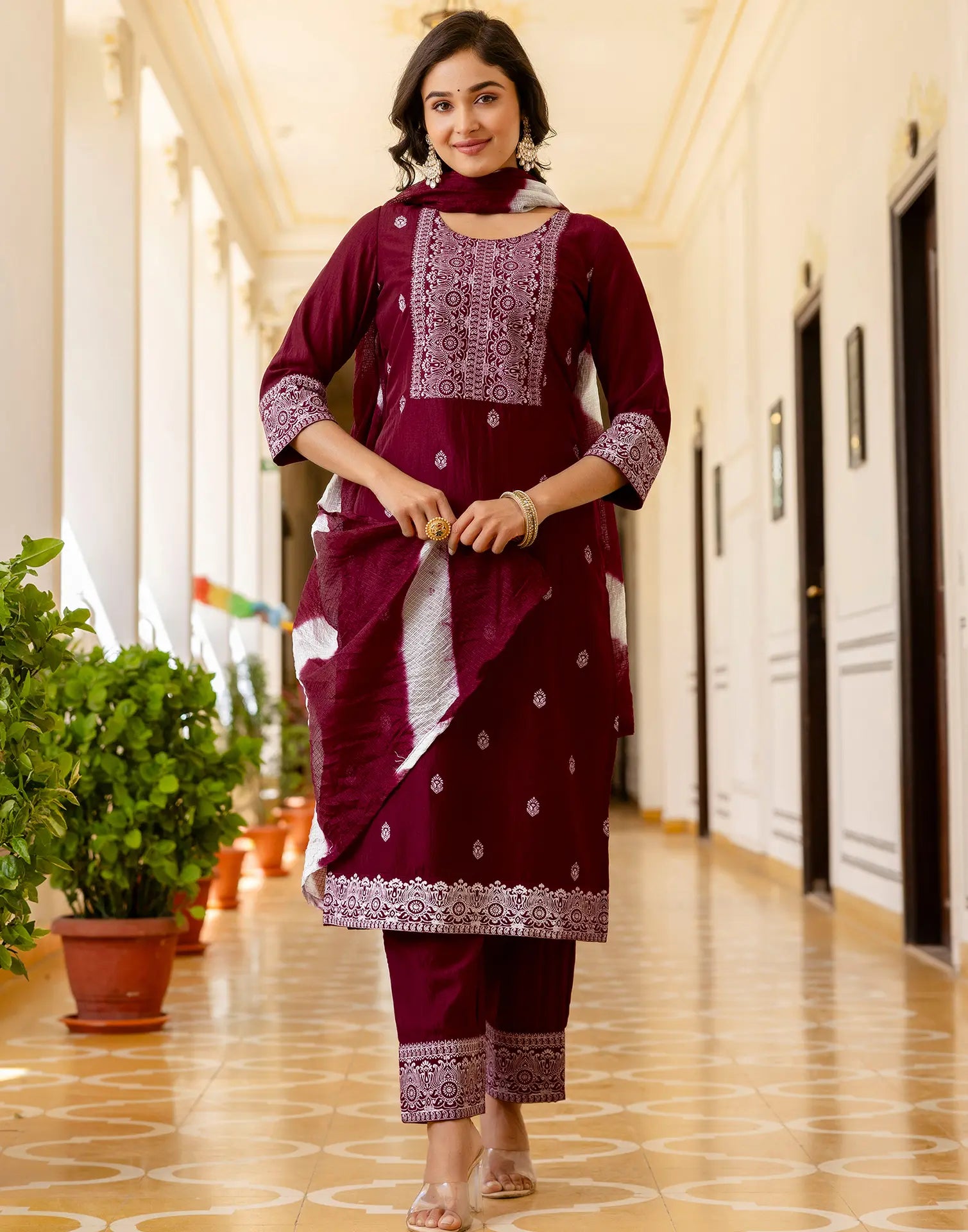 Poly Chinnon Printed Straight 3 Piece Kurta Set
