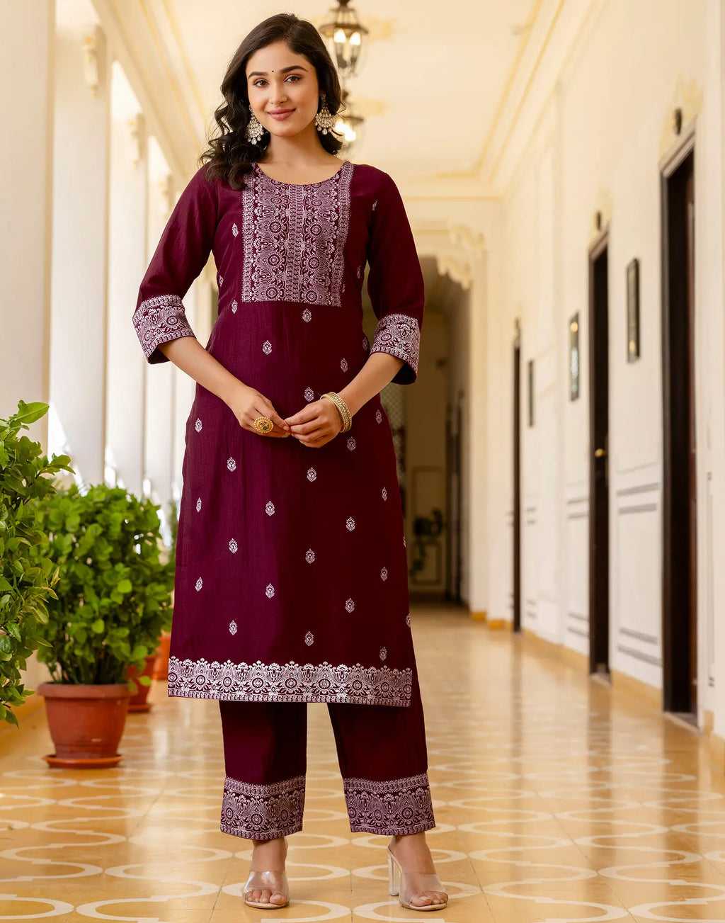 Poly Chinnon Printed Straight 3 Piece Kurta Set