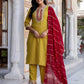 Cotton Blend Embroidery and Sequins Work, Embroidery and Sequins Work Lace Straight Kurta with Pant & Dupatta
