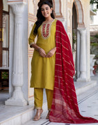 Viscose Rayon Embroidered Straight 3 Piece Kurta Set