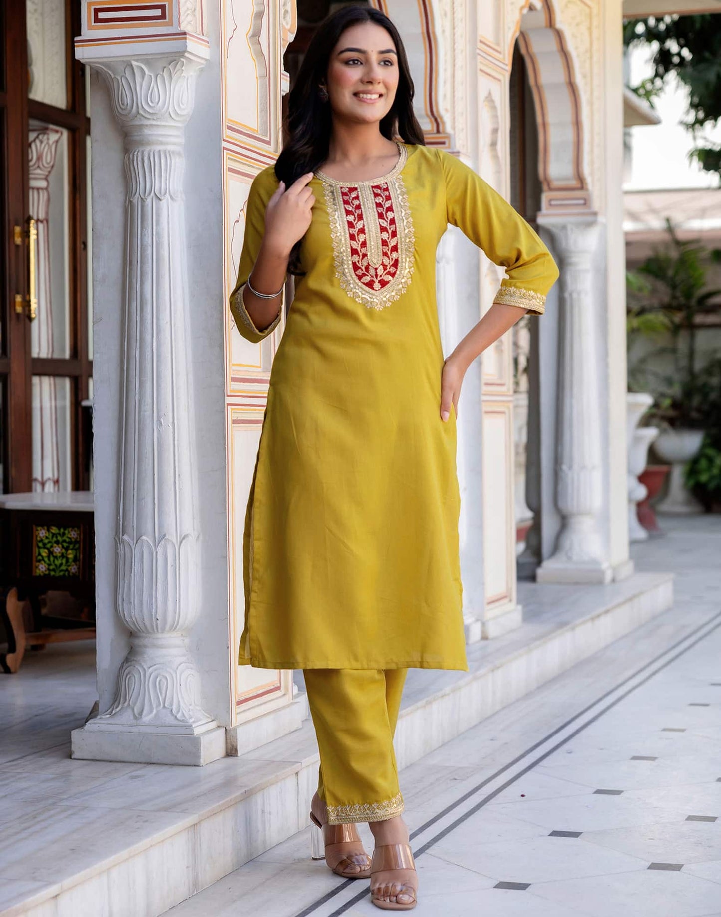 Cotton Blend Embroidery and Sequins Work, Embroidery and Sequins Work Lace Straight Kurta with Pant & Dupatta