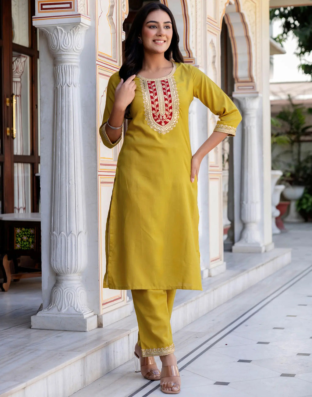 Viscose Rayon Embroidered Straight 3 Piece Kurta Set