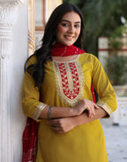 Viscose Rayon Embroidered Straight 3 Piece Kurta Set
