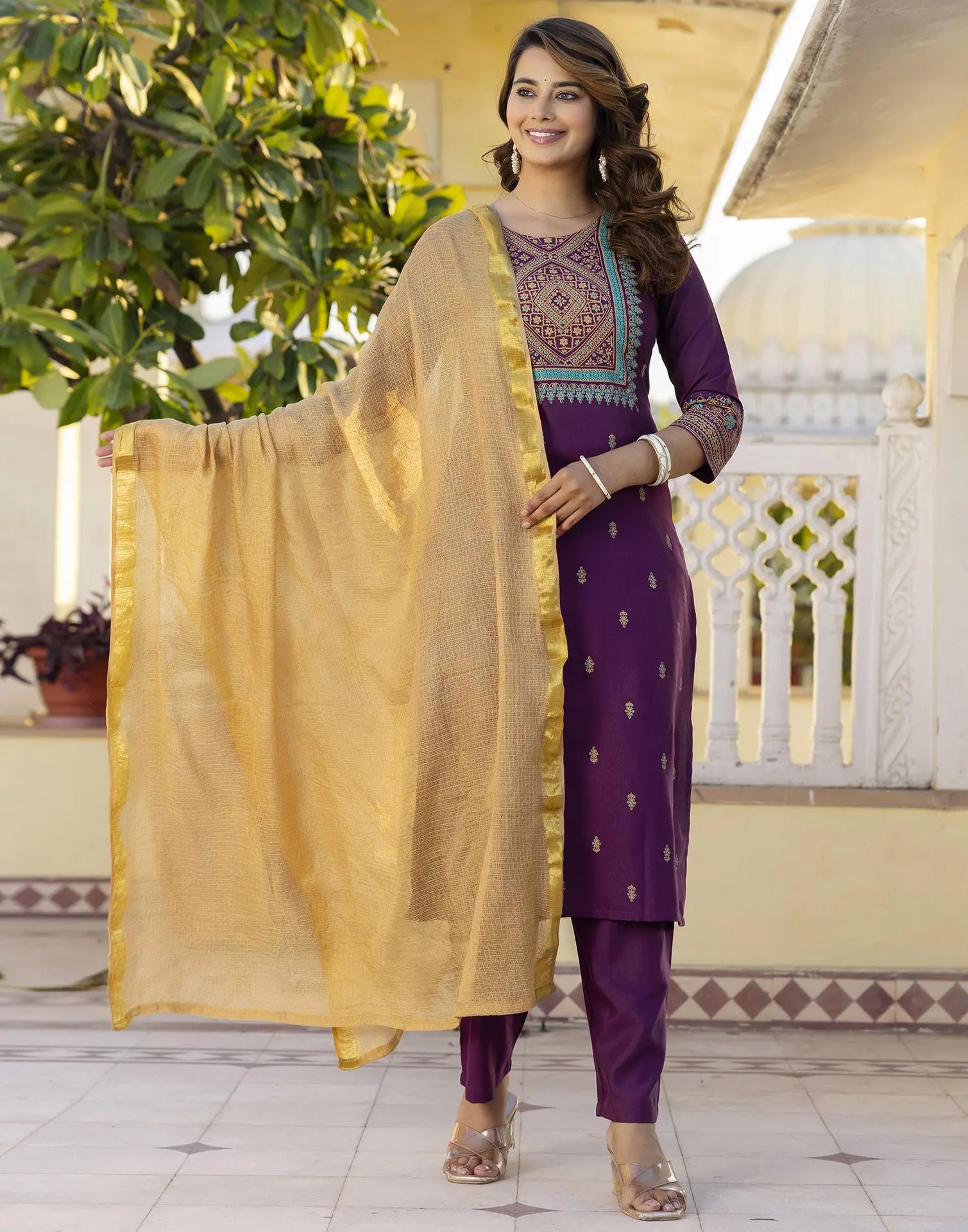 Viscose Rayon Printed Straight 3 Piece Kurta Set
