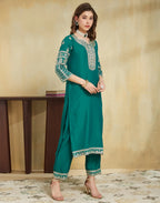 Poly Chinnon Embroidered Straight 3 Piece Kurta Set