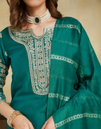 Poly Chinnon Embroidered Straight 3 Piece Kurta Set