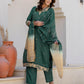 Silk Blend Embroidery, Sequin Work and Embroidery Lace Straight Kurta with Pant & Dupatta