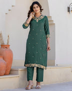 Poly Chinnon Embroidered Straight 3 Piece Kurta Set