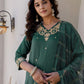 Silk Blend Embroidery, Sequin Work and Embroidery Lace Straight Kurta with Pant & Dupatta
