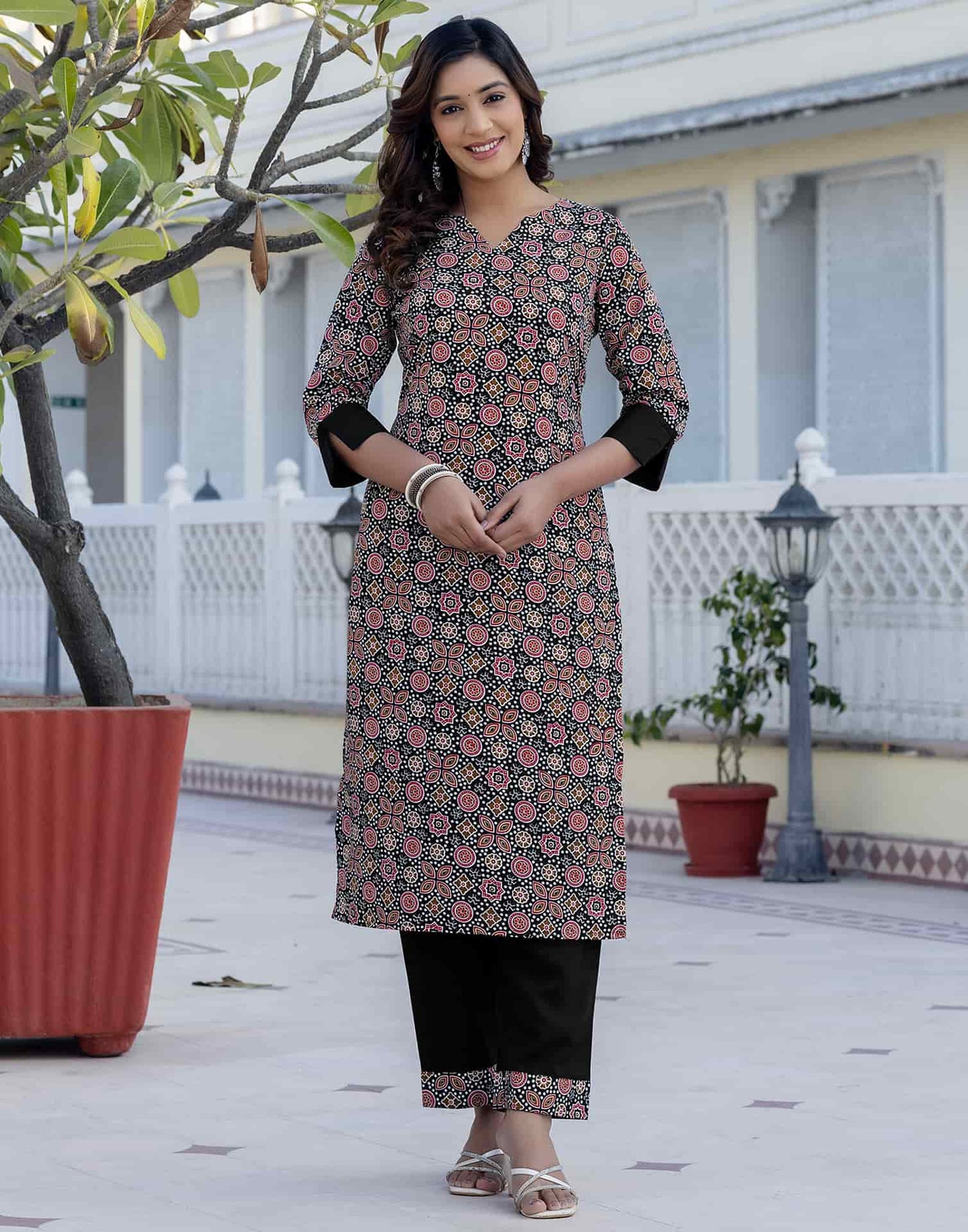 Crepe Floral Printed Straight Kurta with Pant & Dupatta