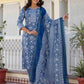 Cotton Printed A-Line Kurta with Pant & Dupatta