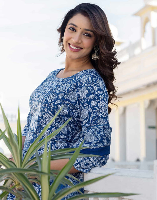 Cotton Printed A-Line Kurta with Pant & Dupatta