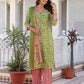 Cotton Blend Floral Printed and Lace Straight Kurta with Pant & Dupatta