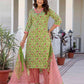 Cotton Blend Floral Printed and Lace Straight Kurta with Pant & Dupatta