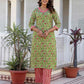 Cotton Blend Floral Printed and Lace Straight Kurta with Pant & Dupatta