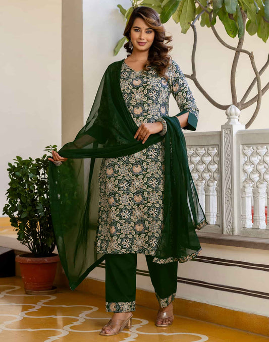 Crepe Floral Printed Straight Kurta with Pant & Dupatta