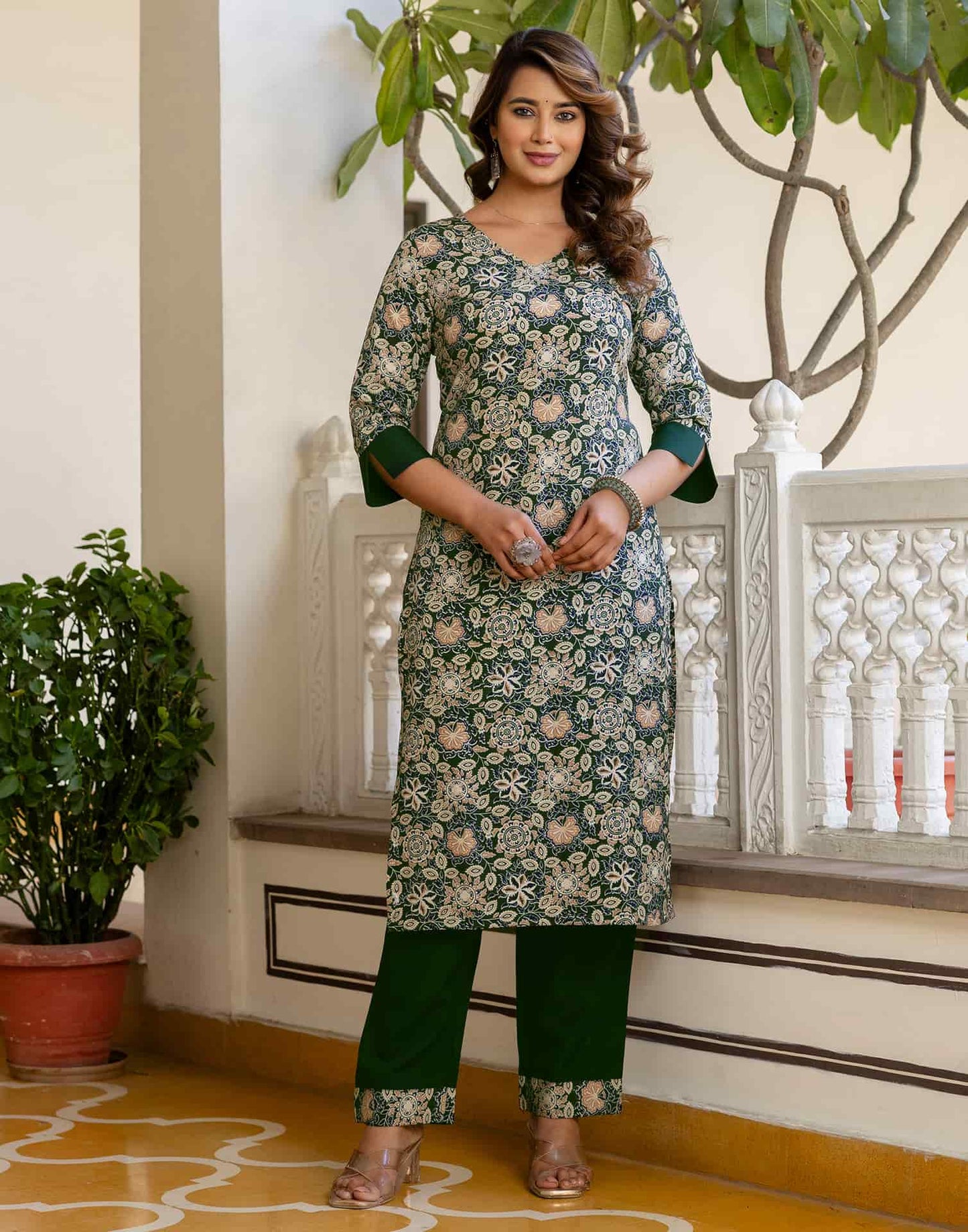 Crepe Floral Printed Straight Kurta with Pant & Dupatta