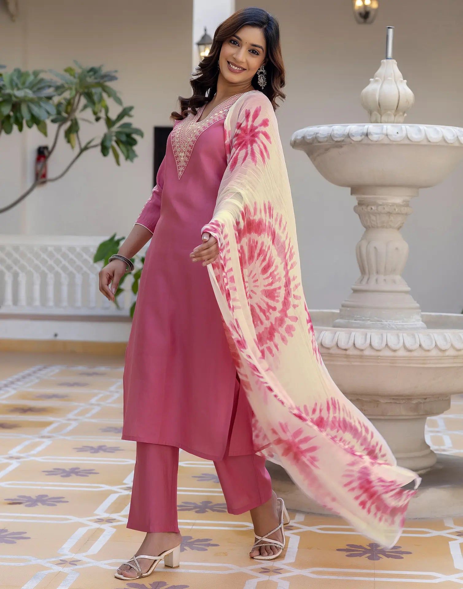 Silk Blend Embroidered Straight 3 Piece Kurta Set