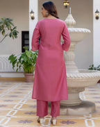 Silk Blend Embroidered Straight 3 Piece Kurta Set