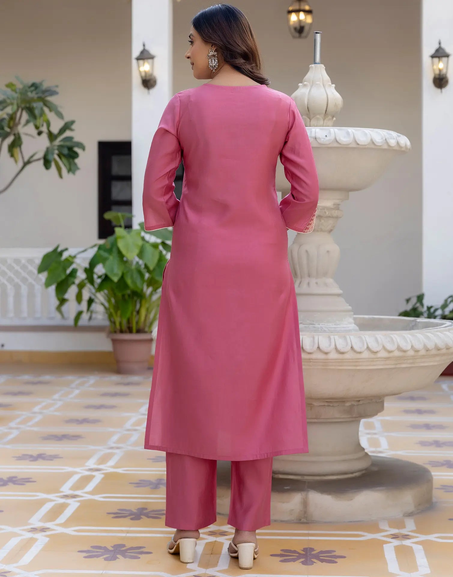 Silk Blend Embroidered Straight 3 Piece Kurta Set