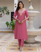 Silk Blend Embroidered Straight 3 Piece Kurta Set