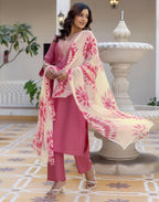 Silk Blend Embroidered Straight 3 Piece Kurta Set