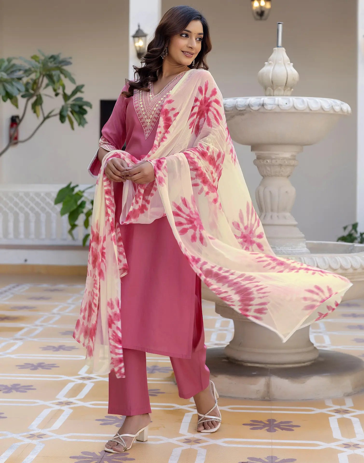 Silk Blend Embroidered Straight 3 Piece Kurta Set
