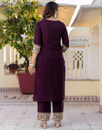 Silk Blend Embroidered Straight 3 Piece Kurta Set
