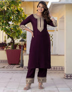 Silk Blend Embroidered Straight 3 Piece Kurta Set