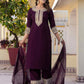 Silk Embroidery Straight Kurta with Pant & Dupatta