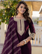 Silk Blend Embroidered Straight 3 Piece Kurta Set