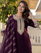 Silk Blend Embroidered Straight 3 Piece Kurta Set