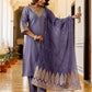 Silk Blend Embroidery and Sequins Work Straight Kurta with Pant & Dupatta