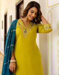 Silk Blend Embroidered Straight 3 Piece Kurta Set